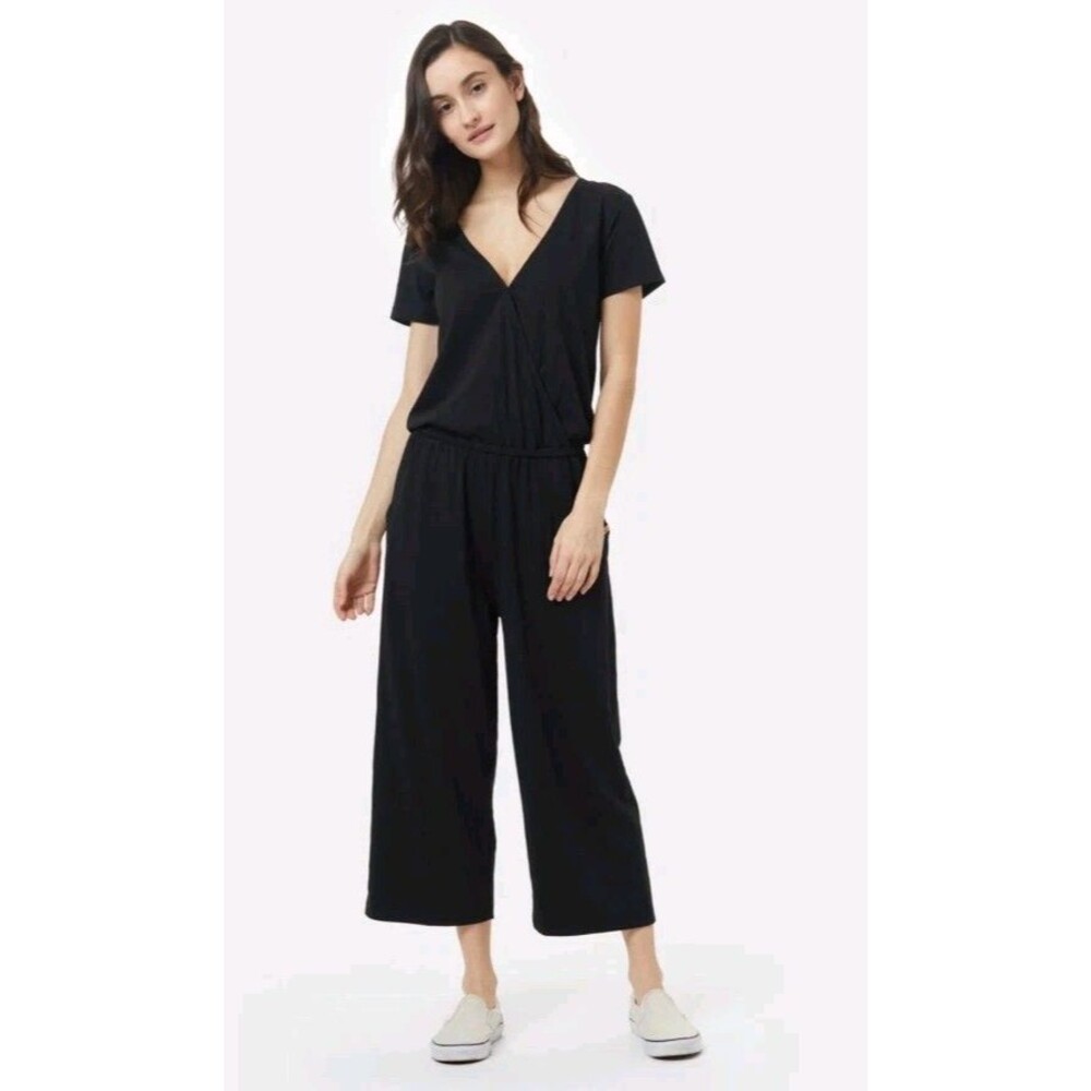 Tentree Blakely Short Sleeve Jumpsuit sz XL Wide Leg Black